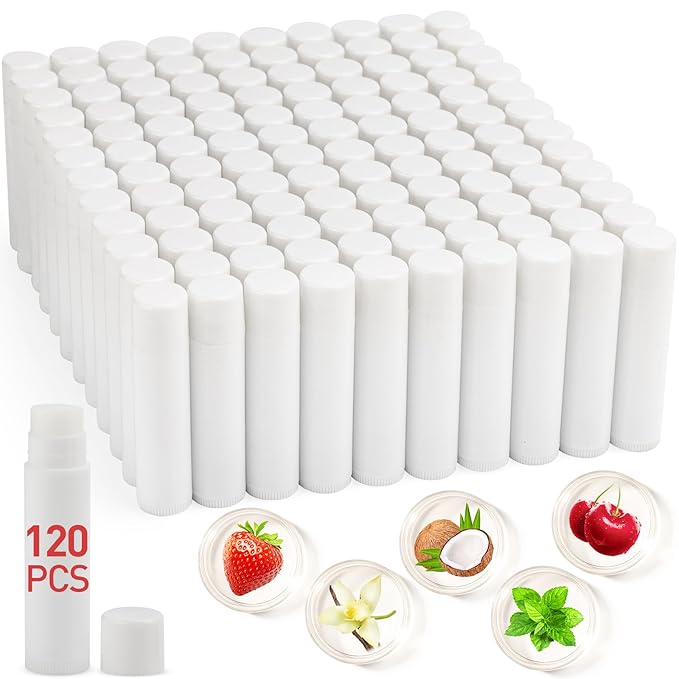 120 Pack Lip Balm Unlabeled, Natural Lip Balm Bulk Blank Tube, Personalized Lip Balm for Party Favors and Gift Basket Filling, Wedding or Baby Shower-5 Flavors