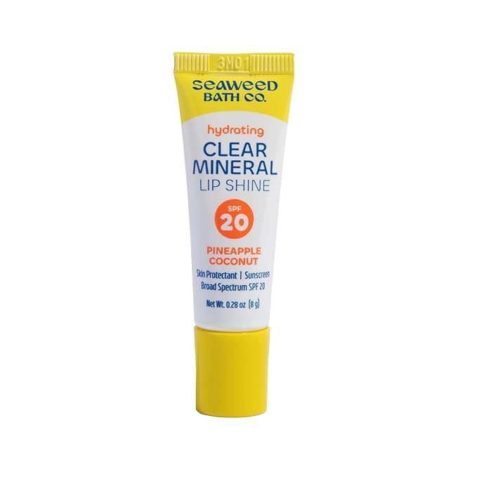 Seaweed Bath Co. Hydrating Clear Mineral Lip Shine SPF 20 Sunscreen Zinc Oxide Lip Balm, 0.28 Oz, Moisturizing Care for Dry, Chapped Lips