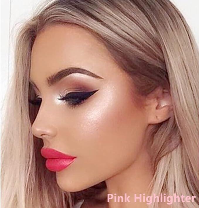 Go Ho Liquid Highlighter Wand,White Pink Highlighter Makeup Stick with Cushion Applicator,Smooth Creamy Liquid Highlighter Blendable Glowing Face Illuminator Contouring Makeup,03# Highlighter Makeup
