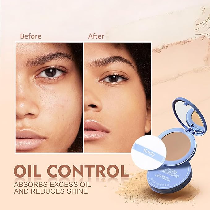 evpct Kaely Oil Control Pressed Face Powder, Get Smooth Flawless Fine Lines and Lightweight Finishing Foundation, Control Shine Long Lasting Waterproof Face Setting Powder Cosmetic, 10 Sand