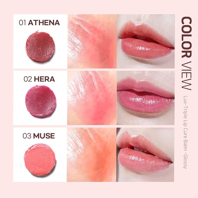 NATURAL SHINE NS BEAUTY Lux Triple Lip CURE Glossy Balm ATHENA (Red Orange) | Chapstick Hydration and Exfoliator | Overnight Lip Treatment Care Deep Nourishing for Dry Cracked Chapped Lips (0.17oz)