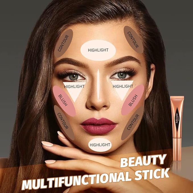 MEICOLY Liquid Contour Beauty Wand,Cream Contour Stick with Cushion Applicator,Liquid Bronzer Stick for Women and Girl,Blendable Long Lasting Smoothly Silky Contour Makeup,Cruelty-free,Medium to Dark