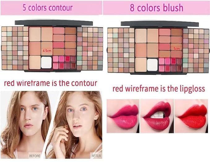 Professional Multi-in-one Makeup Gift Kit for Women - 90 eyeshadow Palette,8 Lipstick Set Lips,8 blush,5 concealer,4 brushes With Mirror,for girls, beginners and professionals Gift Kit