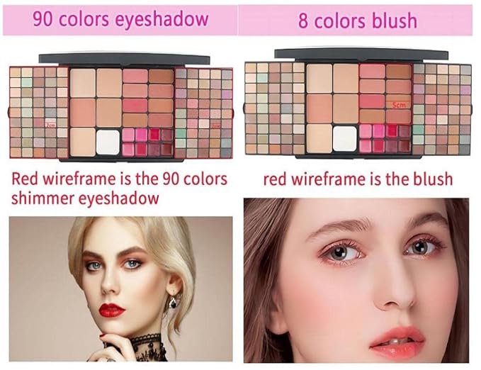 Professional Multi-in-one Makeup Gift Kit for Women - 90 eyeshadow Palette,8 Lipstick Set Lips,8 blush,5 concealer,4 brushes With Mirror,for girls, beginners and professionals Gift Kit