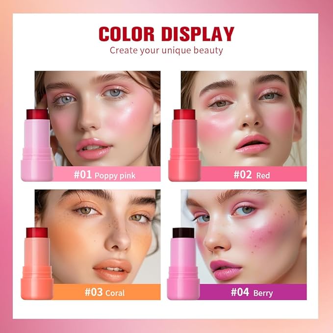 Multi-Use Cooling Water Jelly Blush/Lip Tint & Eye Shadow - Sheer Stain withBuildable Watercolor Finish - Long-Lasting Moisture - 1,000+ Swipes Per Stick - Jelly Texture for Lip & Cheek (Coral)