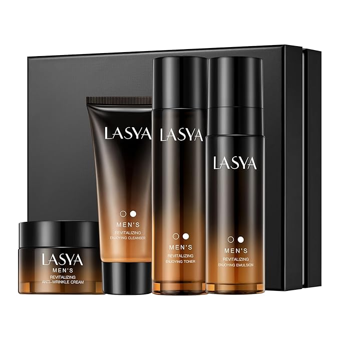 Anti Aging Skin Care Set for Men,Reduce Wrinkles & Hydrate Mens Skin Care Kit Cleanser,Toner,Lotion,Face Cream,Complete Skincare Process for Men Unique Skin Care Sets & Kits(4-Pcs)