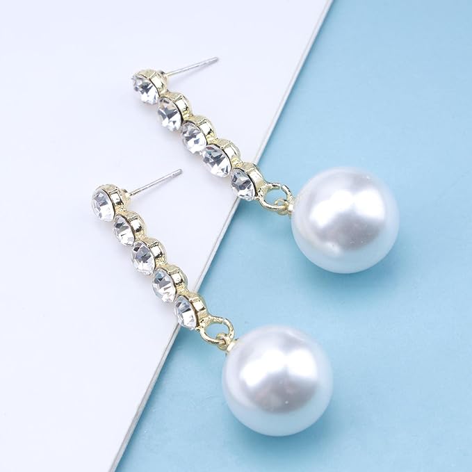 Vintage Pearl Drop Earring Gold Rhinestone Diamond Stud Earrings Cubic Crystal Earrings Wedding Pearl Earrings Jewelry for Women and Girls