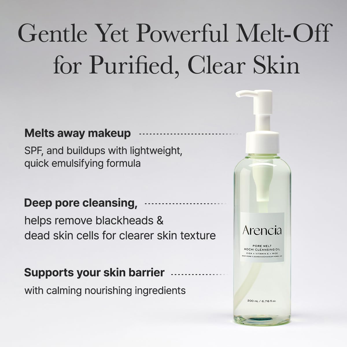 Pore Melt Mochi Makeup-Removing Cleansing Oil, Non-Comedogenic, Rice Amino Acids HD, Vitamin E, Cica, & Ceramide, 6.76 fl oz