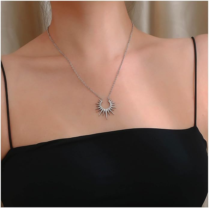 Vintage Sunburst Pendent Necklace Hollow Sunburst Necklace Moonstone Gold Sun Choker Necklace Open Sunburst Necklace Jewelry for Women (Gold)