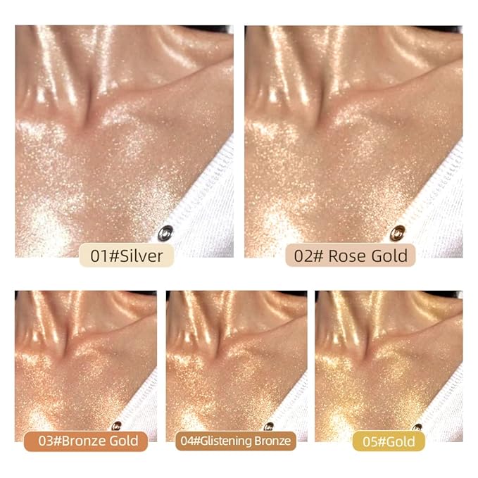 40ml Body Shimmer Oil,Face and Body Liquid Luminizer,Smooth Body Shimmer Oil For Sunshine Bath, Waterproof Moisturizing Light Shimmer Glow Illuminator,Liquid Highlighter Makeup,Makeup Brush Include (1#-Silver)