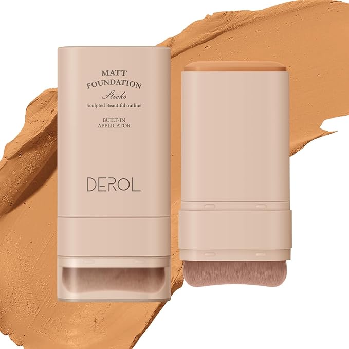 Foundation Stick, Multi-Use Foundation Stick Makeup with Built-In Foundation Brush, Lightweight Buildable Medium-to-Full Coverage, Longwear Contour Stick Foundation Face Stick, Natural Finish