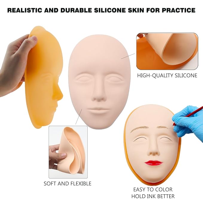 Makeup Practice Face Kit - Includes 6PCS Practice Fake Face & 5D Face Model Stand and Eye Makeup Assistance Tools, Ideal for Daily Makeup Training and Workshops