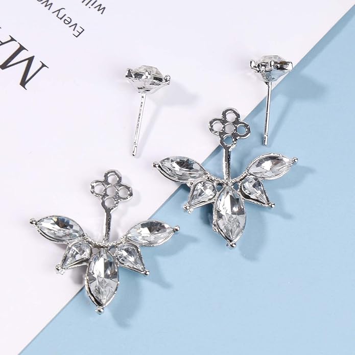 Boho Crystal Lotus Jackets Earrings Gold Crystal Studs Earrings Sparkle Rhinestone Ear Jackets Earrings CZ Ear Climber Earrings Wedding Earrings Jewelry for Women and Girls