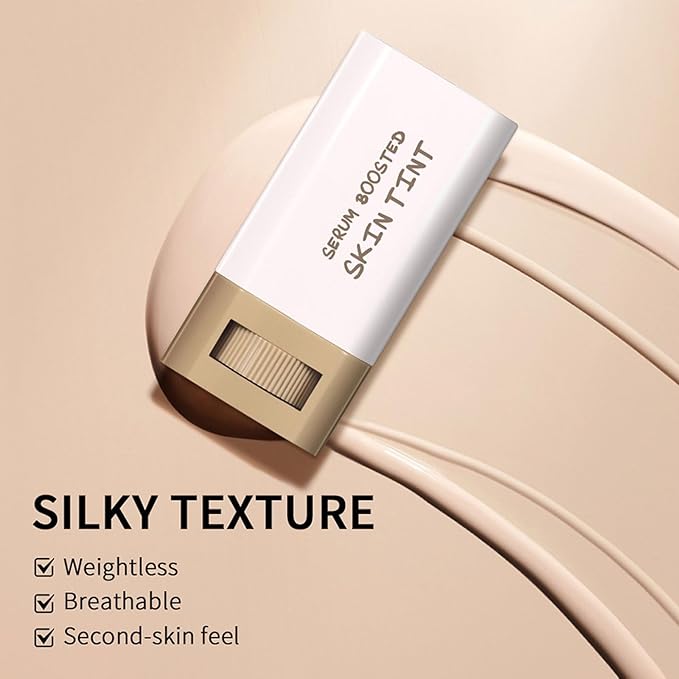 Multi-Use Foundation Stick Beauty Balm Serum Boosted Skin Tint, On-The-Go Tinted Solid Serum, Lightweight and Buildable Creamy Skin Tint Stick Makeup, Natural Finish(04#)