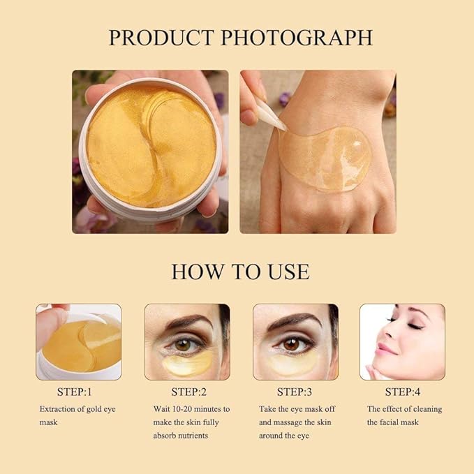 30 Pairs Under Eye Treatment Patches,24k Gold Under Eye Mask for Wrinkles,Puffy Eyes & Bags,Dark Circles,Under Eye Gel Pads,Eye Mask with Hyaluronic Acid
