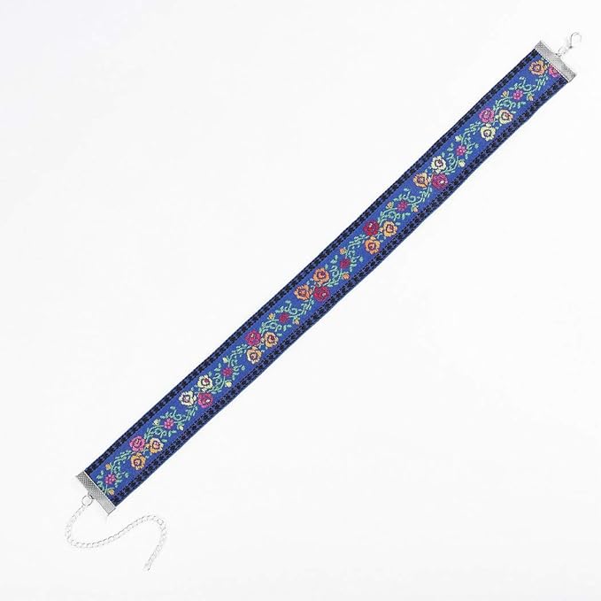 Boho Necklace Flower Choker Necklace Leaves Chain Necklace Jewelry for Women and Girls (Blue)