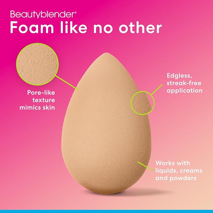 Beautyblender® | Nude Beige Beauty Blender Makeup Sponge, Super-Soft Foam Easily Blends Foundations, Powders & Creams, Made in USA, Reusable, Washable, Streak Free Application, Vegan, Cruelty Free