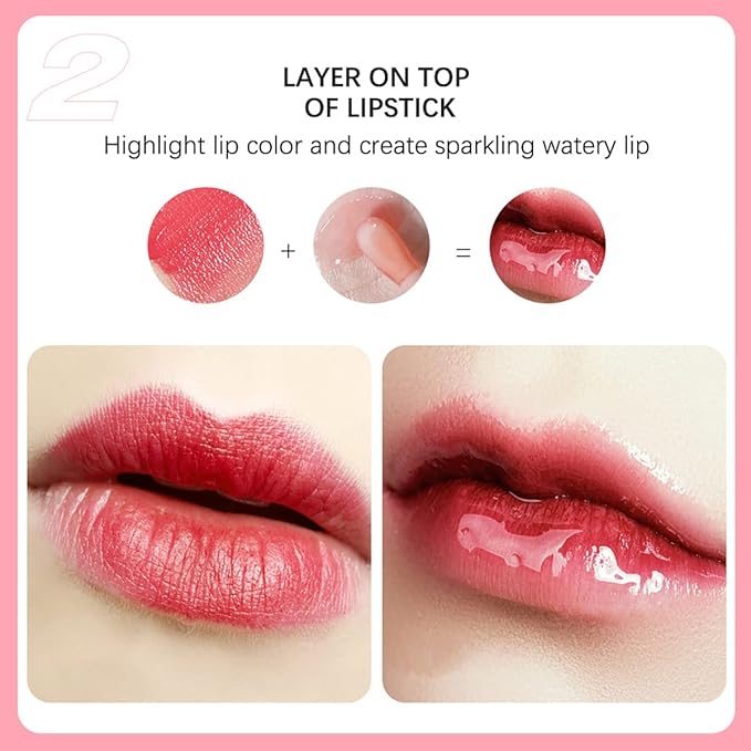 2 Set Lip Oil Hydrating Tinted Lip Balm, Plump Lip Gloss Lip Care Transparent Toot Lip Oil Tinted, Fresh Texture & Non-sticky, Nourishing Repairing Lightening Lip Lines Lip Care Products (Pink / Rosewood)