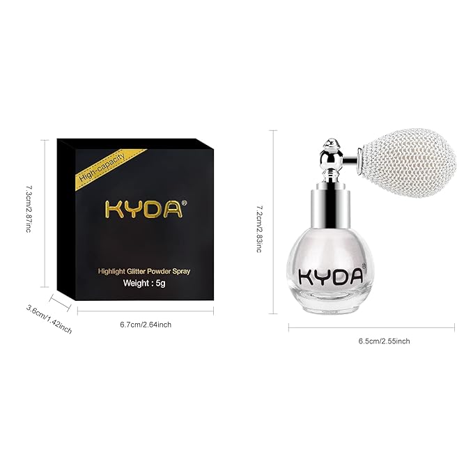 KYDA Highlighter Powder Spray, Glitter High Gloss Spray Shimmer Sparkle Powder Makeup Spray, for Face Body Cosmetic-Pearl White