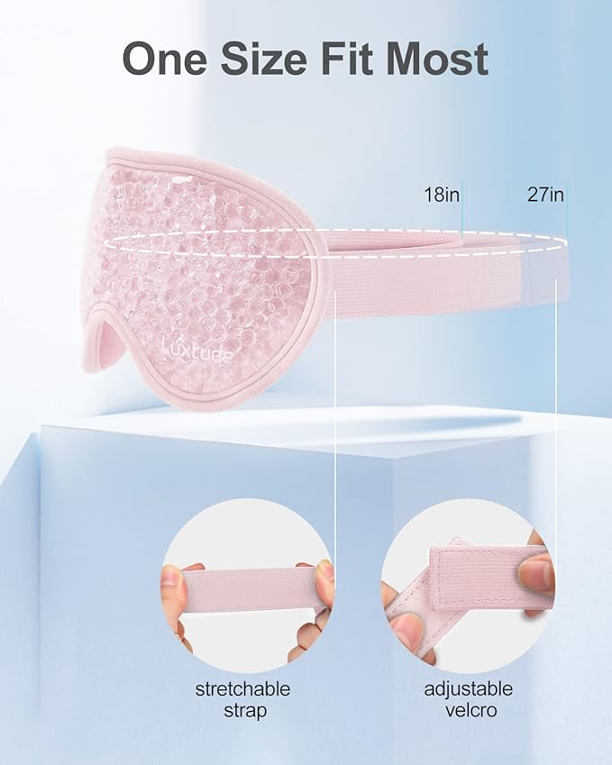 Luxtude Gel Eye Mask 2PCS, Reusable Cooling Eye Masks for Sleeping, Hot Cold Eye Ice Pack Sleep Mask, Frozen Cold Eye Compress for Puffiness/Dark Circles/Headaches/Dry Eyes/Stress Relief (Pink)