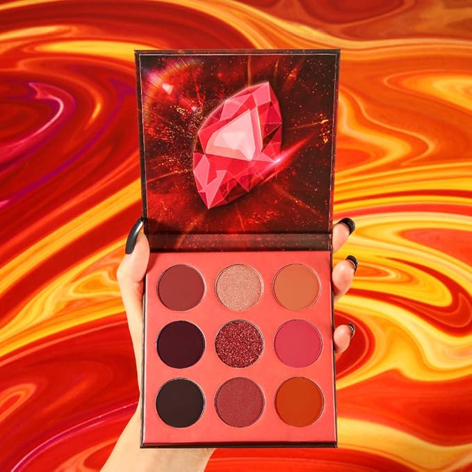 docolor Eyeshadow Palette 9Colors Red Eyeshadow Gemstone Shadow Palettes Highly Pigmented Mattes Shimmers Smokey Glitter Cream Colorful Powder Blendable Long Lasting Waterproof Makeup Palette