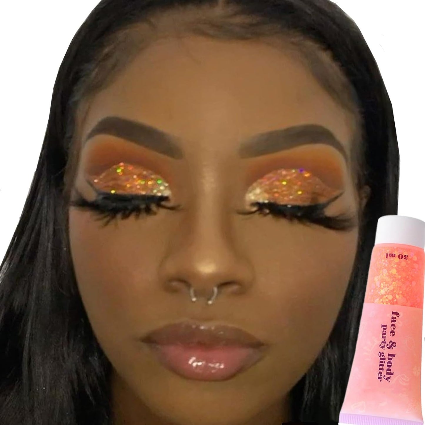 Go Ho Orange Face Body Glitter,Sparkle Orange Face Paint Glitter Makeup,Holographic Chunky Sequins Glitters Gel for Eye Lip Hair Nails,Festival Rave Accessories,52g