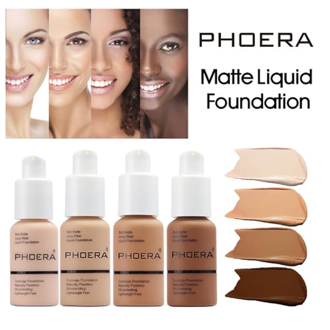 2Pcs Liquid Foundation Full Coverage 24HR Matte Oil Control Concealer 30ml (Nude & Buff Beige) with Kabuki Foundation Brush Flat Top (1pcs-101)