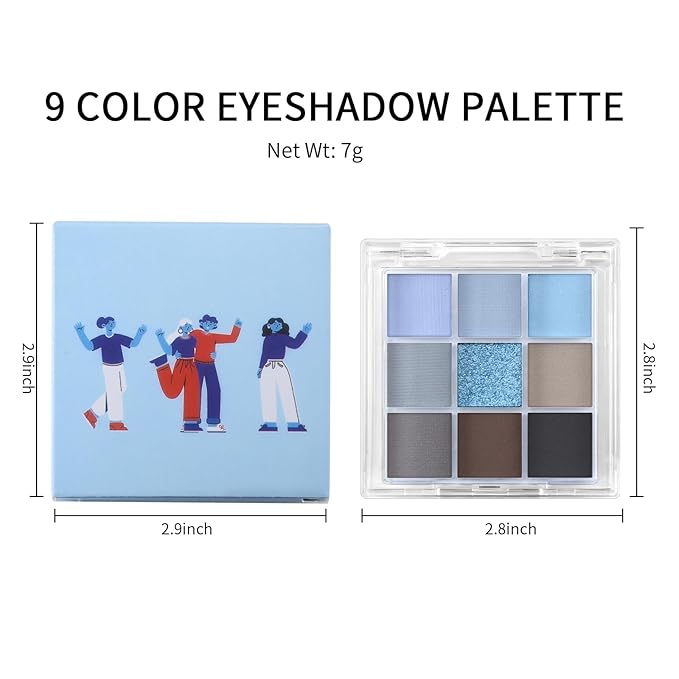 Erinde 9 Colors Eyeshadow Palette, Matte Shimmer Glitter Eye Shadow Palette Makeup, Highly Pigmented Long Lasting Waterproof, Natural Neutral Nude Eyeshadow Make Up Pallet, Blue