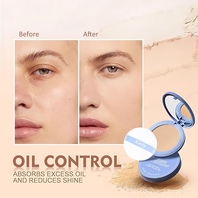 evpct Kaely Oil Control Pressed Face Powder, Get Smooth Flawless Fine Lines and Lightweight Finishing Foundation, Control Shine Long Lasting Waterproof Face Setting Powder Cosmetic, 05 Ivory Buff