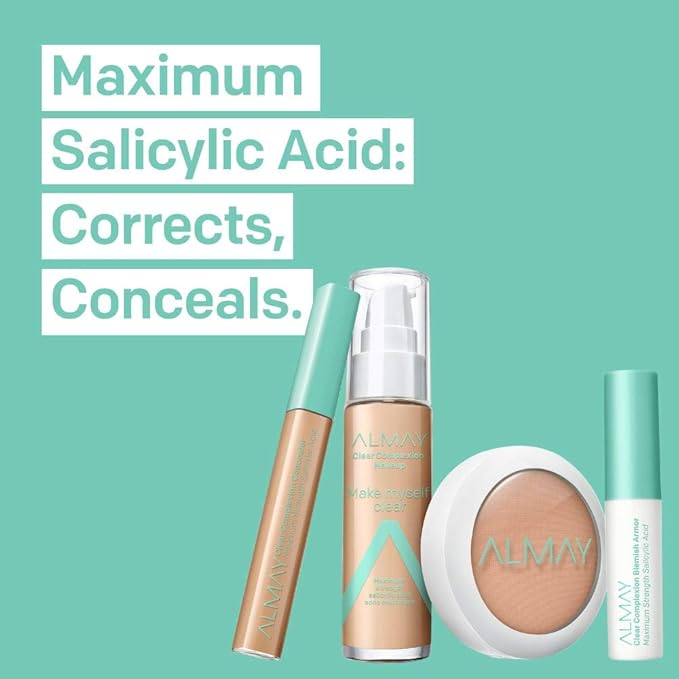 Almay Foundation, Acne Face Makeup with Salicylic Acid, Face Makeup with Skincare Ingredients, Matte Finish, Hypoallergenic, Cruelty Free, Dermatologist Tested Foundation, 100 Ivory, 1 Oz