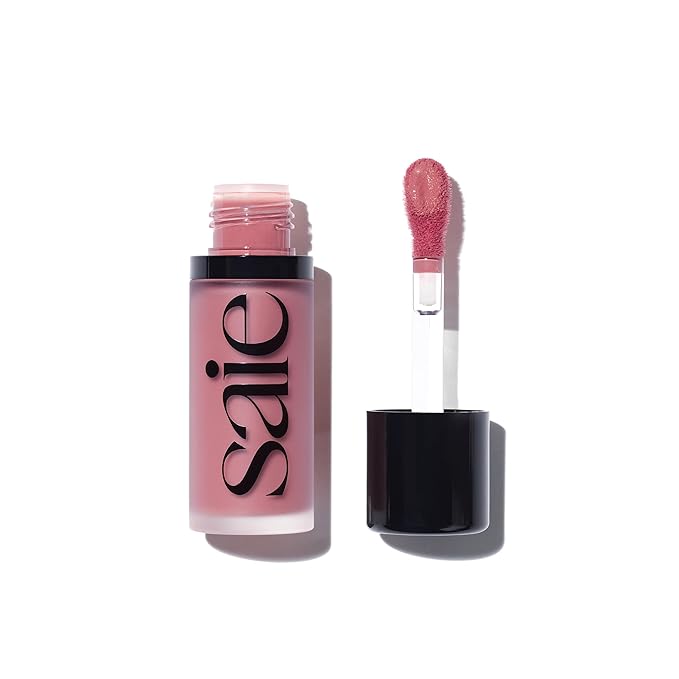 Saie Dew Blush - Lightweight Liquid Blush with a Blendable + Buildable Cream Finish - Dewy Cheek Tint with Doe Foot Wand Makeup Applicator - Mauve Blush - Chilly (.40 oz)