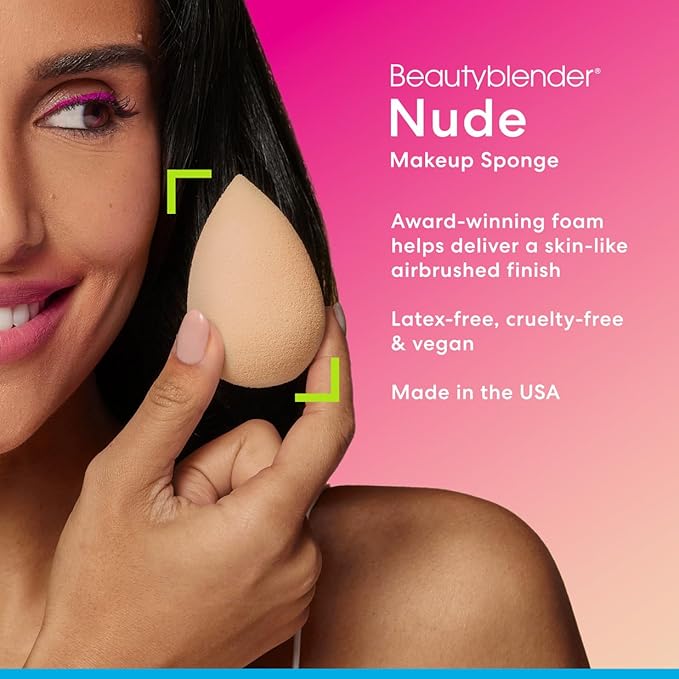 Beautyblender® | Nude Beige Beauty Blender Makeup Sponge, Super-Soft Foam Easily Blends Foundations, Powders & Creams, Made in USA, Reusable, Washable, Streak Free Application, Vegan, Cruelty Free