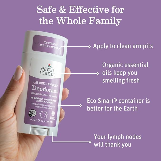 Earth Mama Calming Lavender Deodorant | Safe for Sensitive Skin, Pregnancy and Breastfeeding, Contains Organic Lavender, Calendula and Coconut Oil, No Baking Soda or Aluminum, 2.65-Ounce