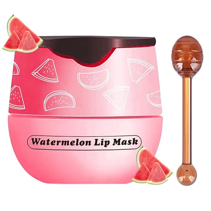 Bee Lip Balm Honey Pot, Watermelon Sleeping Lip Mask Overnight Hydrating Dry and Crack Lip Exfoliator Scrubs Propolis Lip Balm (Watermelon)