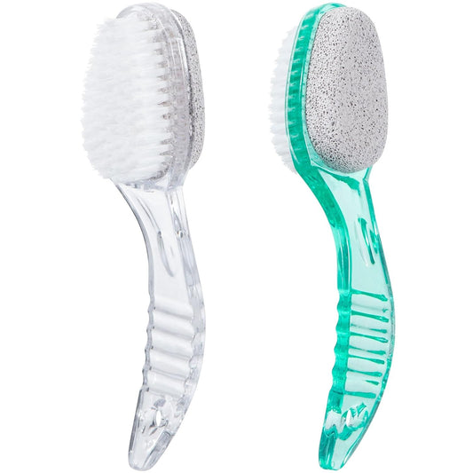 2 Pcs Foot Brush for Shower with Handle 2 in 1,Ooloveminso Large Foot Pumice Stone Brush Scrubber Foot File Calluses Remove Suitable for Horniness Foot Spa,Foot Care Smooth Skin (Green&Transparent)