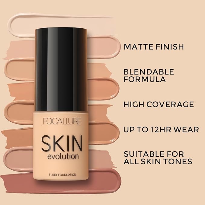 FOCALLURE 2 Pcs Liquid Foundation, Skin Evolution Foundation + Concealer, Full Coverage Foundation Makeup, Durable, Waterproof, Oil-Control, Hides Wrinkles & Lines, Porcelain