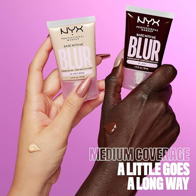 NYX PROFESSIONAL MAKEUP Bare With Me Blur Skin Tint Foundation Make Up with Matcha, Glycerin & Niacinamide - Medium Dark