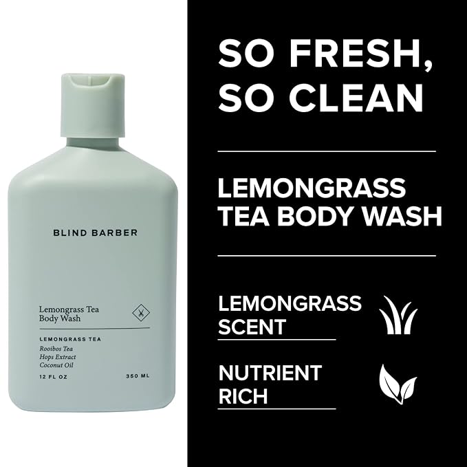 Blind Barber Shower Essentials Gift Set - Mens Body Wash, Shampoo and Conditioner Set - Lemongrass Tea Body Soap + Hair Care Gifts for Men (3 Count)
