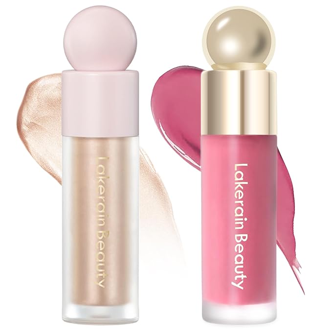 Erinde 2 Colors Liquid Highlighter and Blush Set, Natural Matte Face Blush, Natural Glossy Liquid Illuminator for Face and Body, Lightweight Blendable Silky Smooth Texture, Cruelty-free