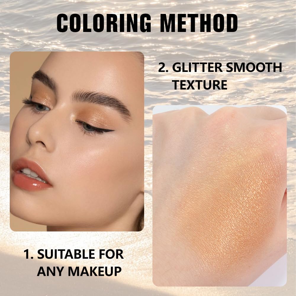 Golden Brown Glitter Single Eyeshadow – Neutral Shimmer Eye Shadow, Daily Waterproof Long-Lasting Eyeshadow Powder Palette for Women Eye Makeup sombras para ojos (06)