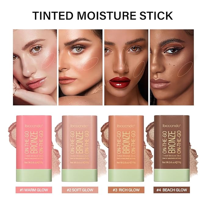 Multi-Use Makeup Blush Stick, Tinted Solid Moisturizer On-the-Go Blush, Multi-use Cream Blush Stick for Cheek & Eyes & Lips, Waterproof Natural Nude Makeup for All Skin (3# Rich Glow)
