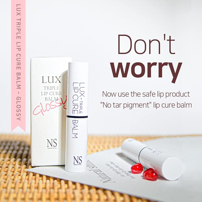 NATURAL SHINE NS BEAUTY Lux Triple Lip CURE Glossy Balm ATHENA (Red Orange) | Chapstick Hydration and Exfoliator | Overnight Lip Treatment Care Deep Nourishing for Dry Cracked Chapped Lips (0.17oz)