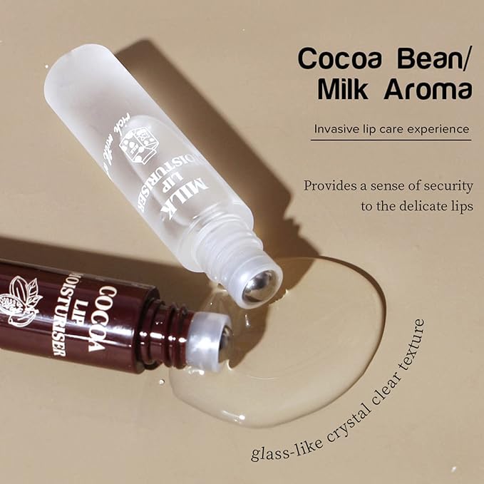 Hydrating Oil, 2pcs Roll On Hydrating Lip Gloss, 5ml Moisturizing Lip Balm Cocoa Bean Milk Lip Oil Hydrating Nourishing Day Night Repair