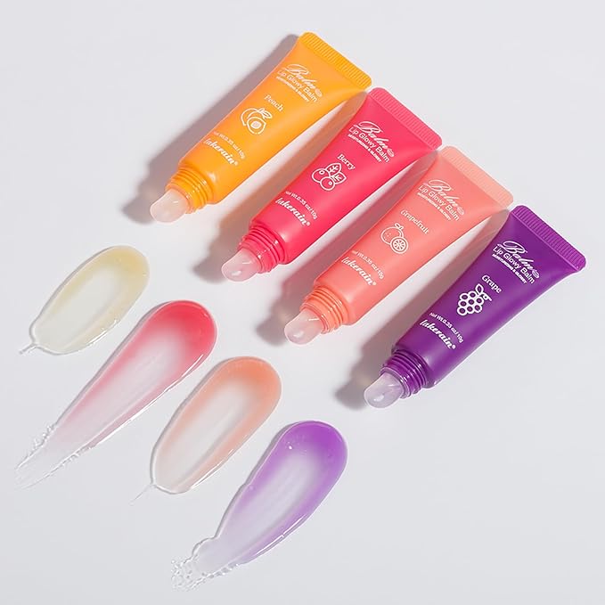 2Pcs Lip Glowy Balm and Lip Sleeping Mask Set, with 4 Flavor Options - Reduce Lip Lines, Enhance Lip Color, Hydrate & Plump Dry Chapped Lips Care (Grape)