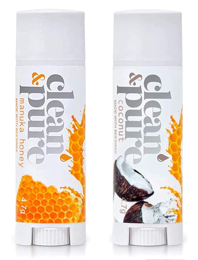 Lip Balm 2-Pack (Manuka Honey & Coconut) | Lip Care Set With 100% All Natural Beeswax | Vitamin E Oil…