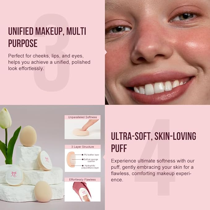 Multi-Use Makeup Cream Blush Stick, Unidollss 3-in-1 Buildable Blush Stick for Cheeks, Eyes, and Lips, Hydrating formula, All day wear, Easy Application with Thumb Puff Included (03 PALPITATING)