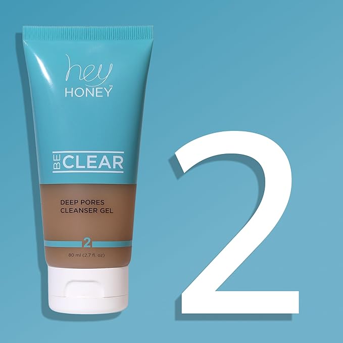 Hey Honey Skincare Be Clear 3-Step Acne Clearing Kit |Clear Face Wash, Deep Pores Cleansing, Overnight Treatment | with Propolis & Honey | Clear Blemish Skin Purifying Formulas | 3-Piece Kit