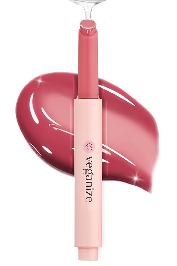 Veganize Collagen Lip Glass Balm | Hydrating Lip Balm in 9 Vibrant Colors | Moisturizing Lip Care Infused with Collagen Jelly Magic | No Animal Trial Lip Balm 0.06 oz (No. 8 Dried Rose)