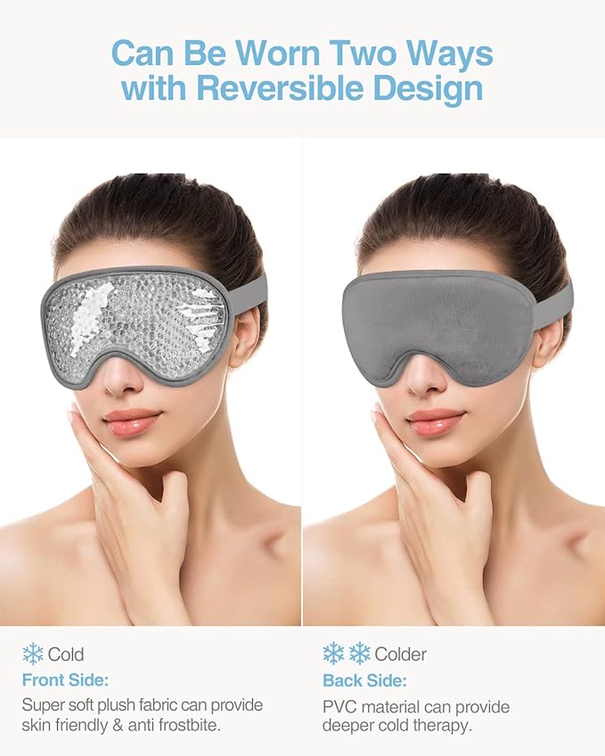 Luxtude Gel Eye Mask 2PCS, Reusable Cooling Eye Masks for Sleeping, Hot Cold Eye Mask Ice Pack, Frozen Cold Eye Compress for Puffiness/Dark Circles/Headaches/Migraines/Eye Bags/Stress Relief (Gray)