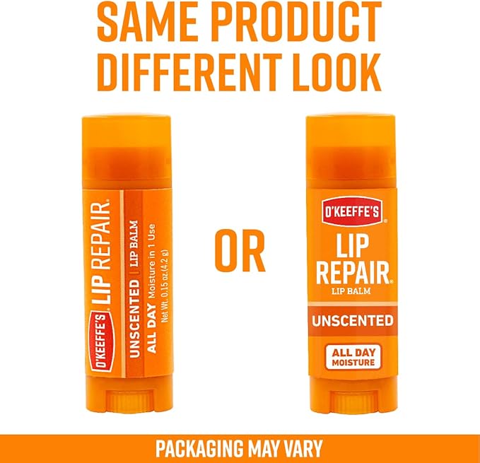 O'Keeffe's Unscented Lip Repair Lip Balm for Dry, Cracked Lips, Stick, (Pack of 6)
